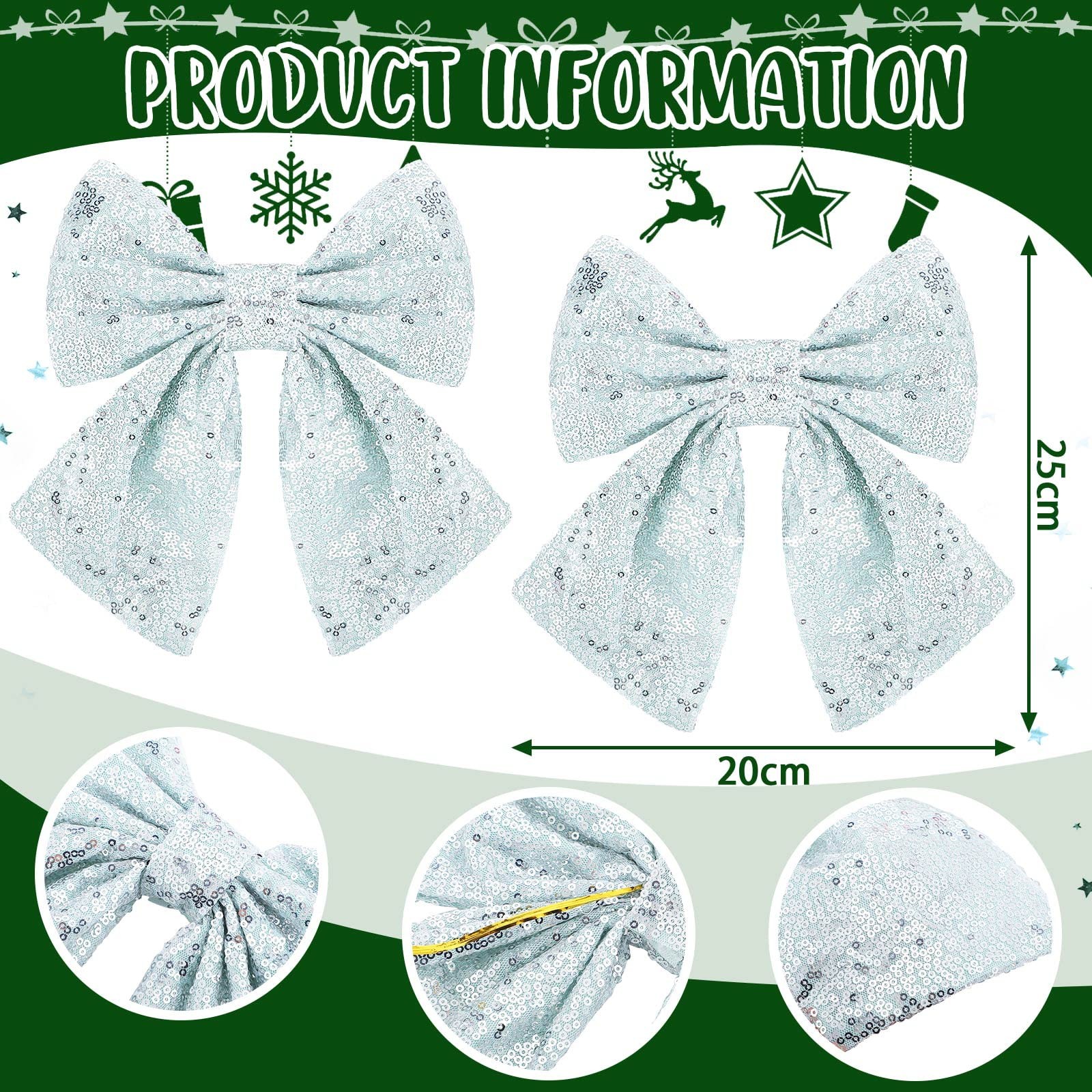2 Pieces Christmas Bow 10 x 8 Inches Glitter Bows for Wreath Shiny Bow with B…