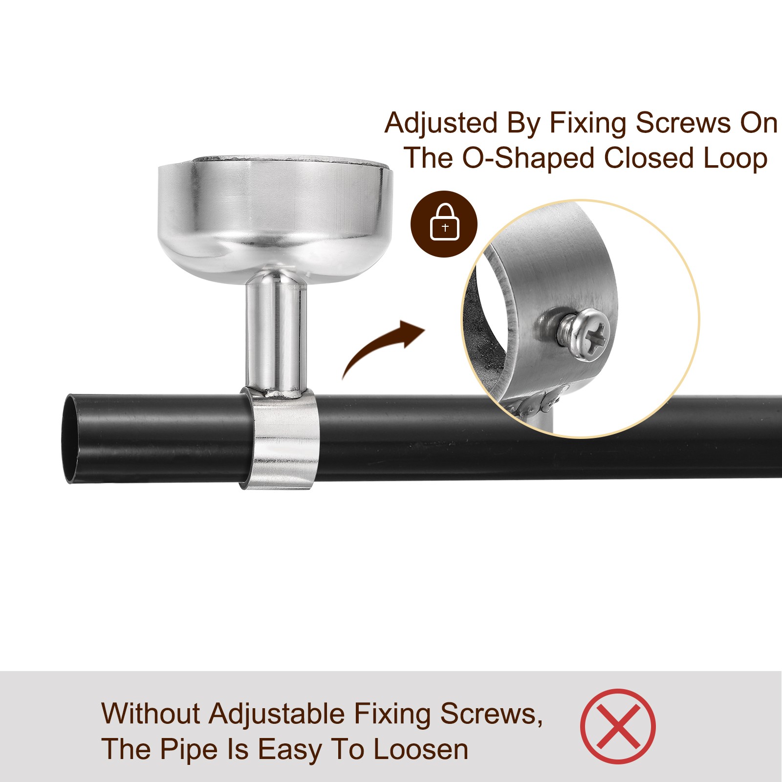 2 Set Ceiling Mount Curtain Rod Bracket 25mm/0.98″ Pipe Length 500mm/19.69″