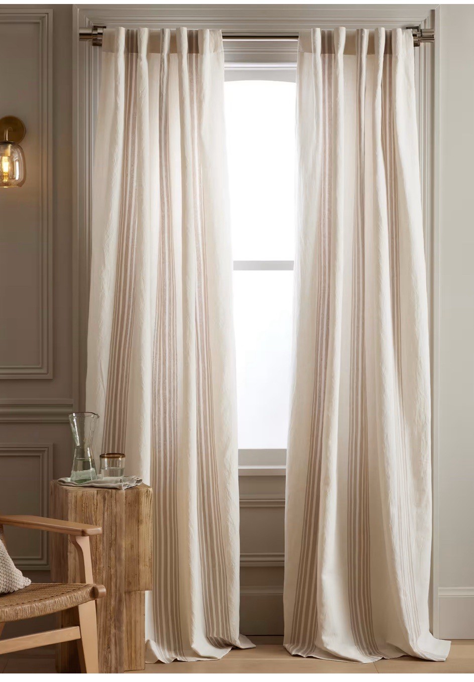 NWOT Quince Set 2 Coastal Stripe Curtain Panels Natural Ivory 48”X 96” Cotton Li