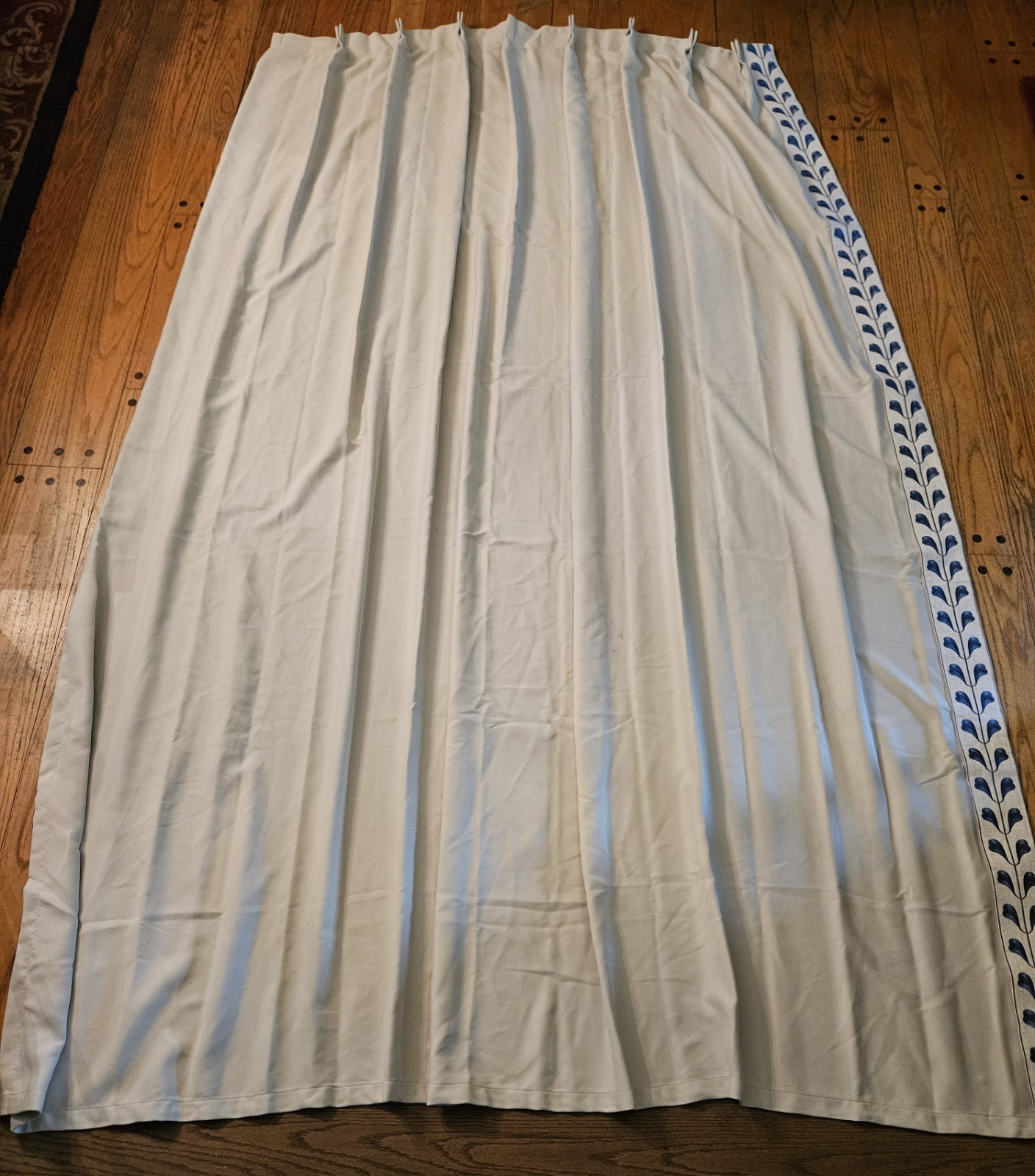 Visionary Homes Cream w/ Blue Floral Embroidery 53.5×107.5 X Long Curtain Panel
