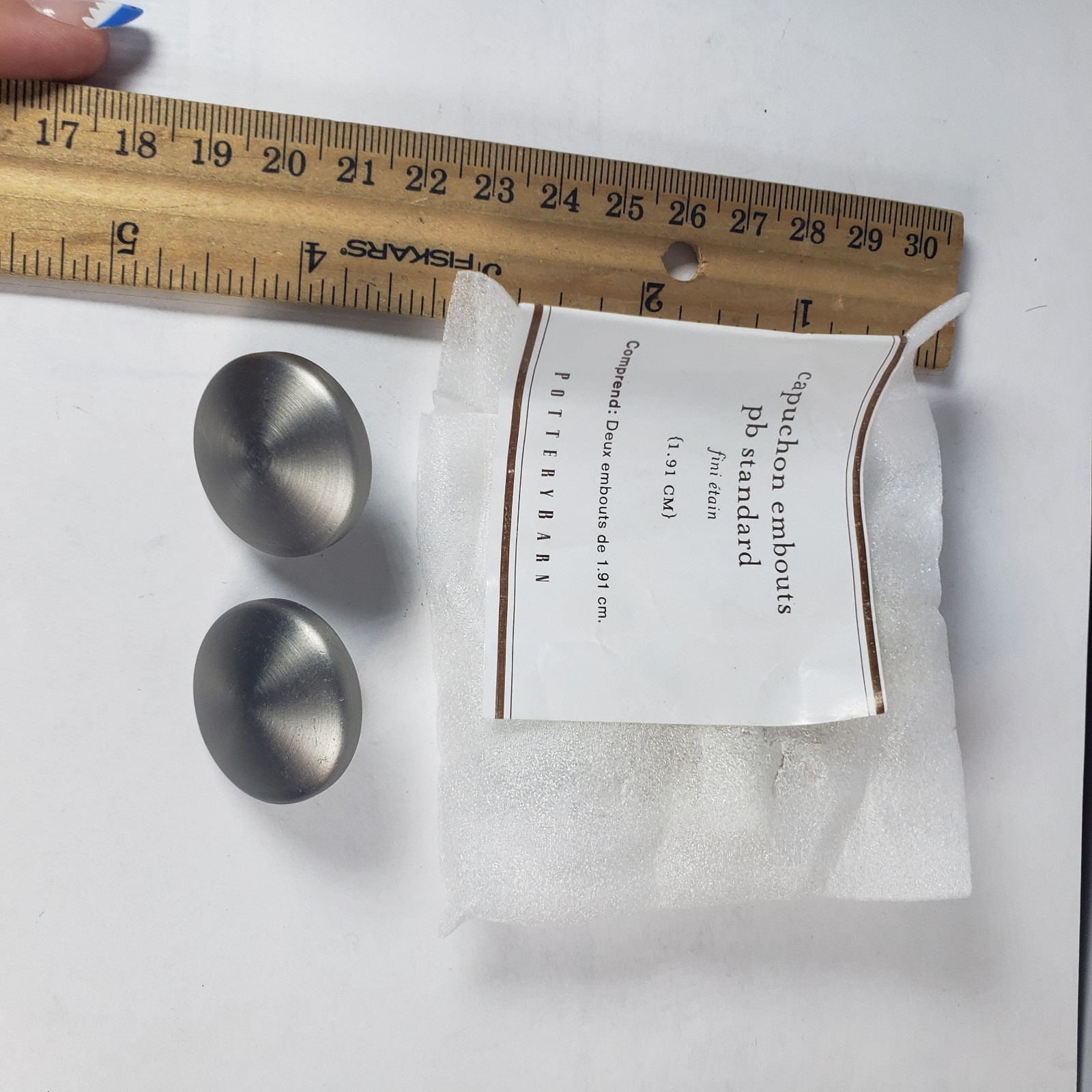 Pottery Barn Standard Endcap Finial – Set Of 2 – Pewter Finish – .75 Inches