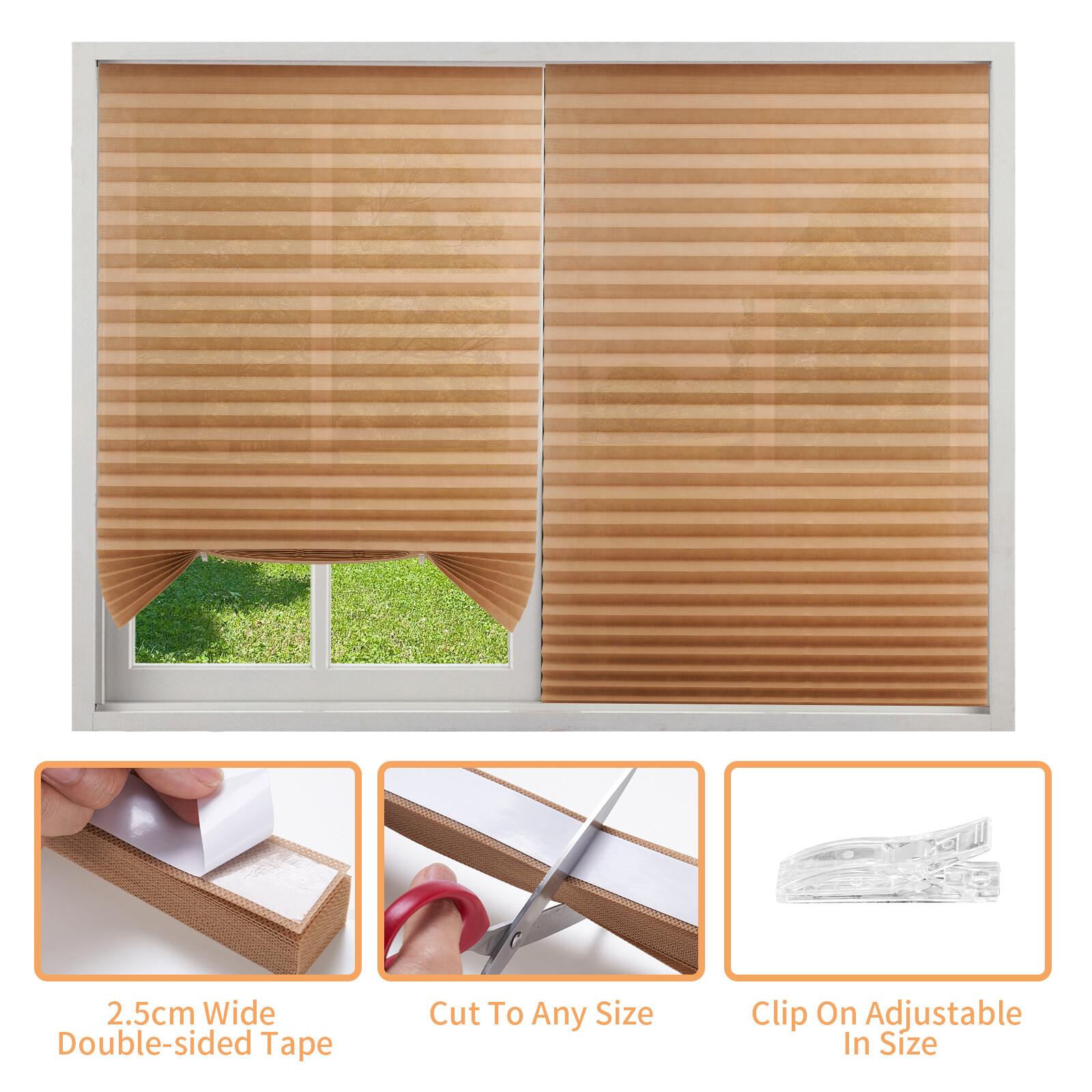 Window Shades Blinds Cordless Self Adhesive Temporary Pleated Paper Blinds Doors