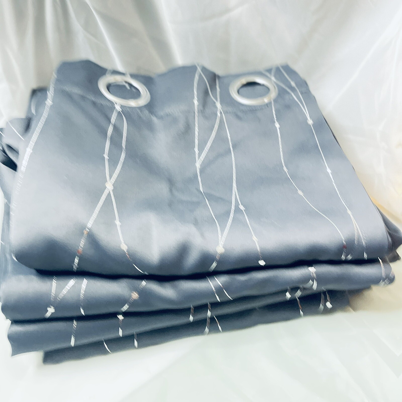 Set Of 4 Panels Shimmery Gray Silk-Like Metallic All Over Pattern 88”L X 50”W