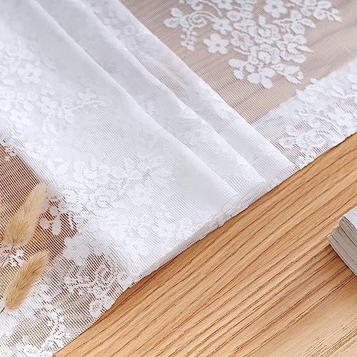 White Cafe Curtains 18 inch Length Floral 52″W x 18″L (Pack of 1) Bright White