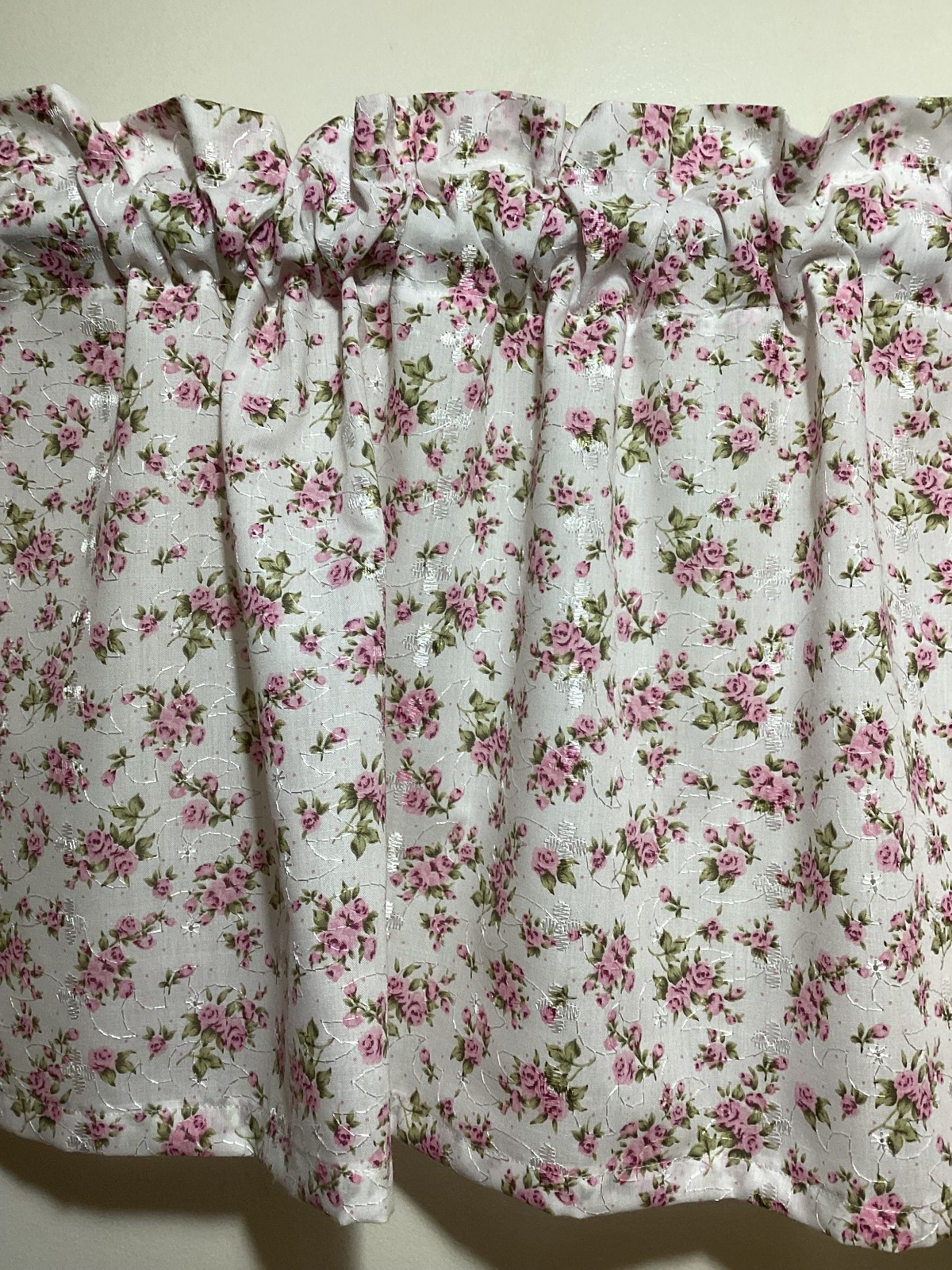 Handmade Light Pink Rose Eyelet Poly/ Cotton Valance, 42 X 15 INCHES