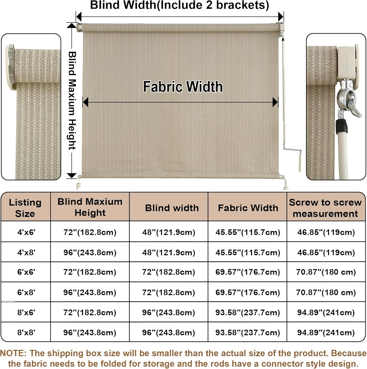 Cordless Outdoor Roller Shades for Patio, 48″ W x 96″ H, Sesame