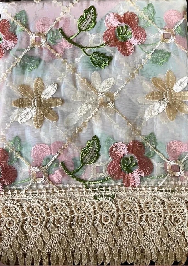 3pc Embroidery Kitchen Curtain “Blush Pink Flower” New FREE SHIPPING