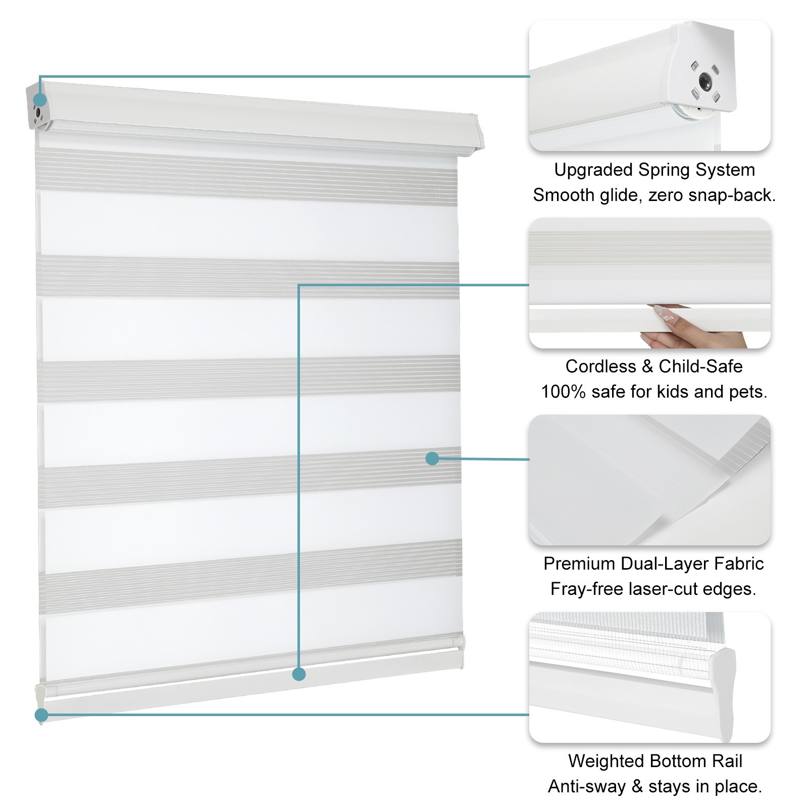 Horizontal Window Shade Blind Zebra Dual Roller Blinds Curtains,Easy to Install