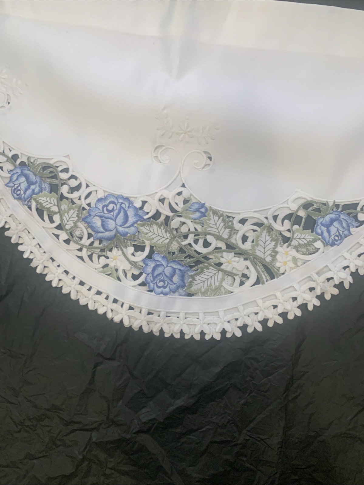Embroidered White/Blue Scalloped Valance 88”x 18.5”
