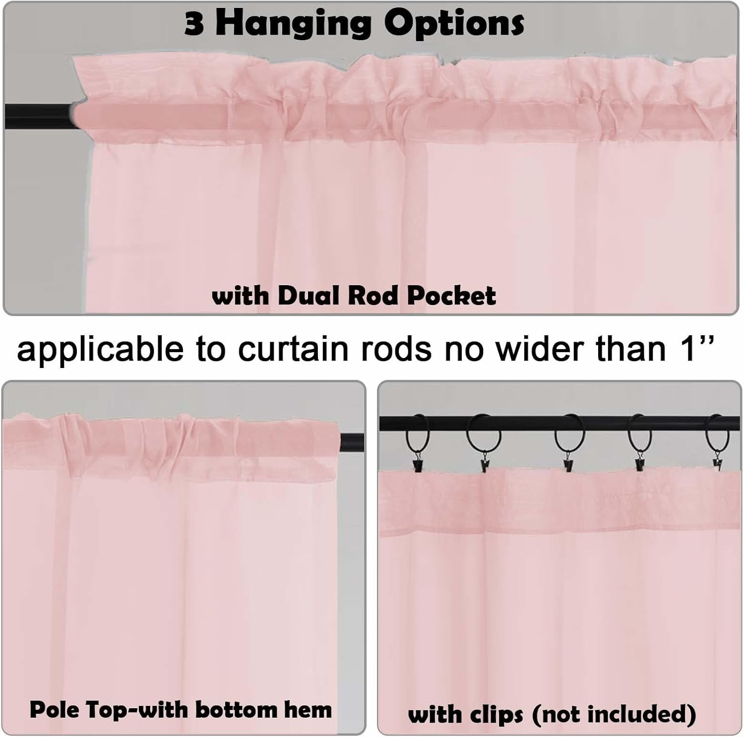 Blush Sheer Curtains 54 Inch Length for Bedroom – Light Filtering Short Curtains
