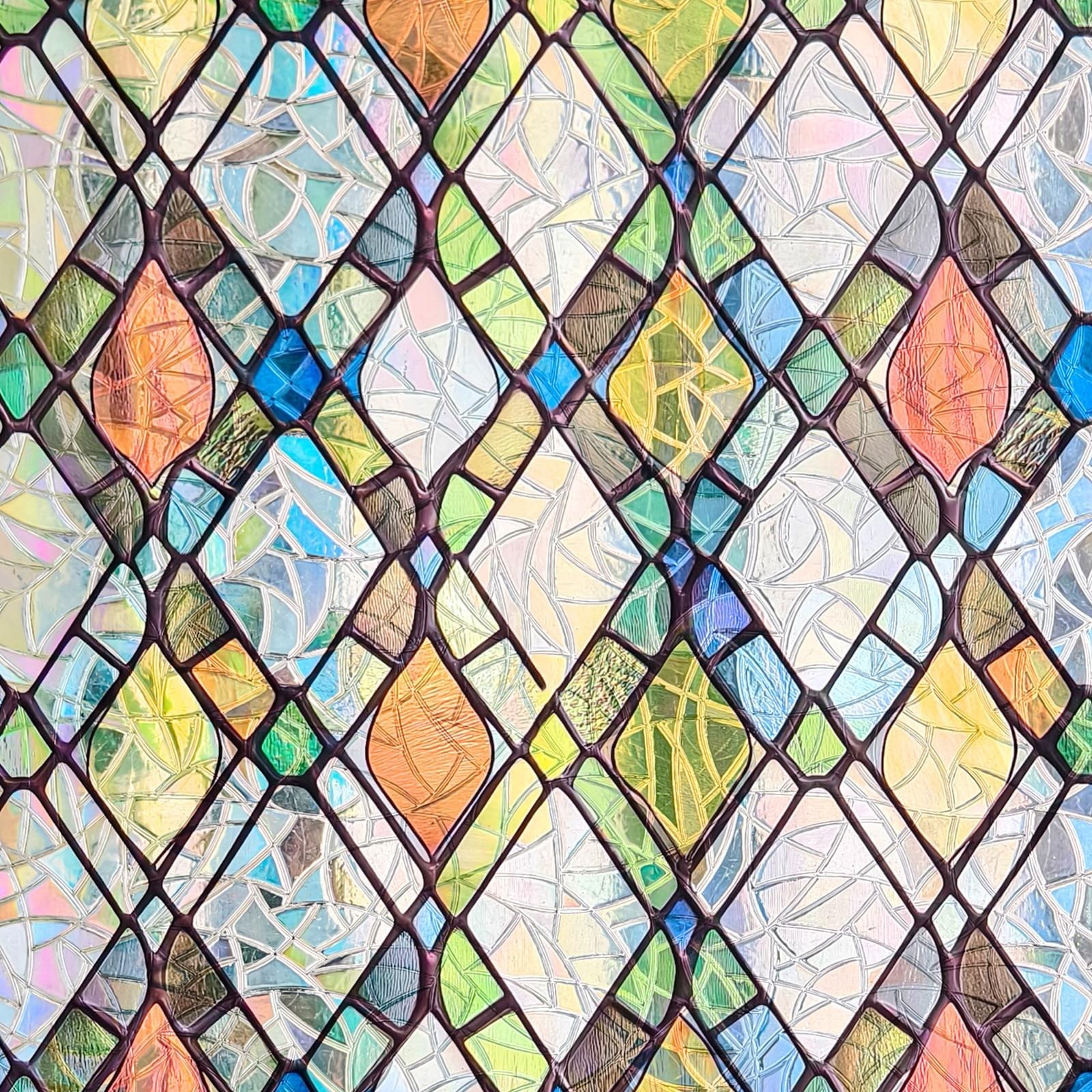 Window Privacy Film, Stained Glass Decorative Static Cling, Removable Laser S…
