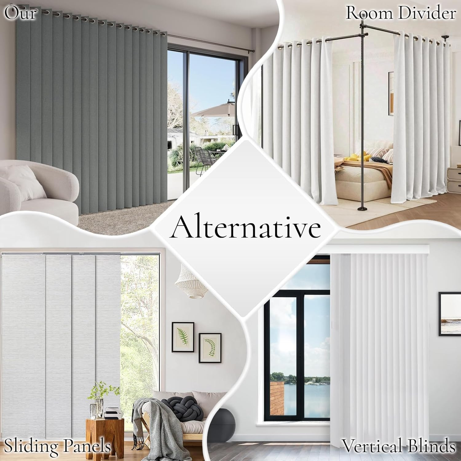 Grey Vertical Fabric Shades for Sliding Glass & Patio Doors, 100×84 cm
