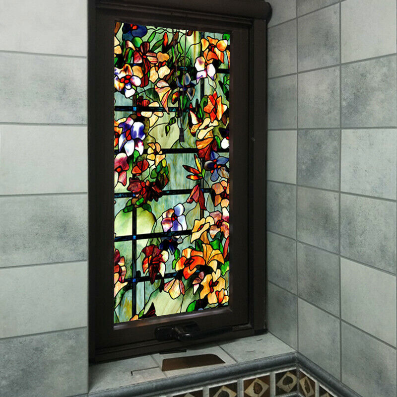 3D Static Cling Window Films Frosted Stained Camellia Glass Sticker Home Decor