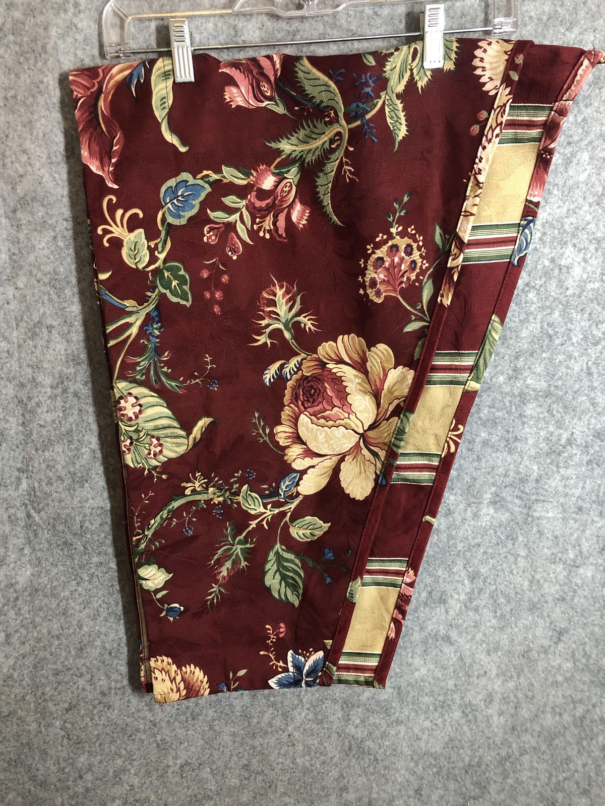 Waverly Floral Cornice Valance Pair Of 2 Red Stripe UnLined Cotton USA 50×20