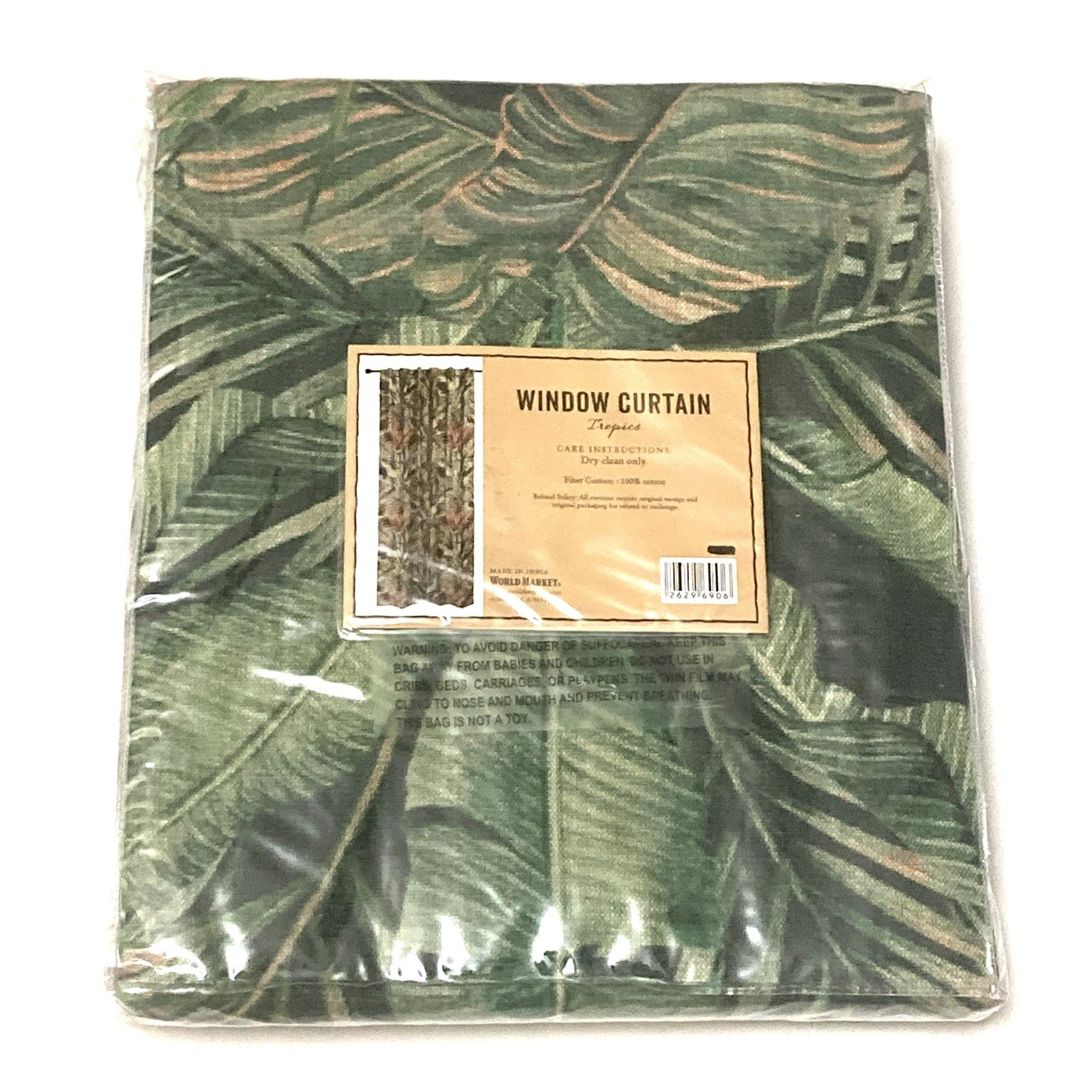 WORLD MARKET Concealed Tab Top Window Curtain Drapery Panel 48″x 84″ Palm Leaf