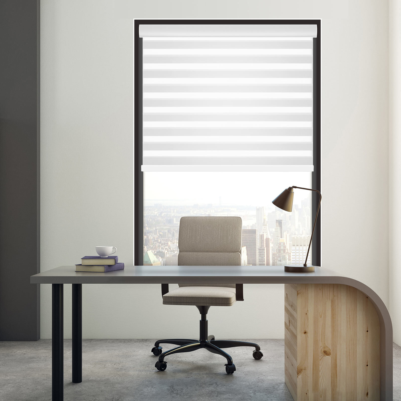 Cordless Zebra Roller Blinds Shades Sheer or Privacy – White, 20″ to 72″W x 72″H