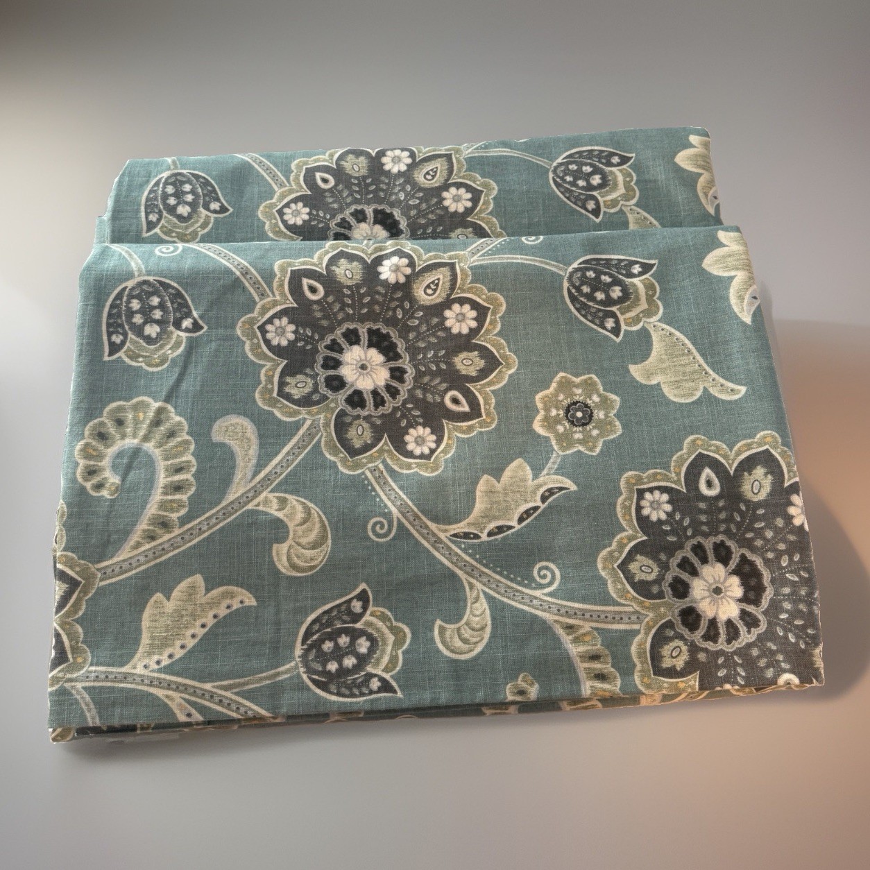 Custom Braemore Linen Blend Floral Lined Curtain Panels Ankara Pond 99×94 SET