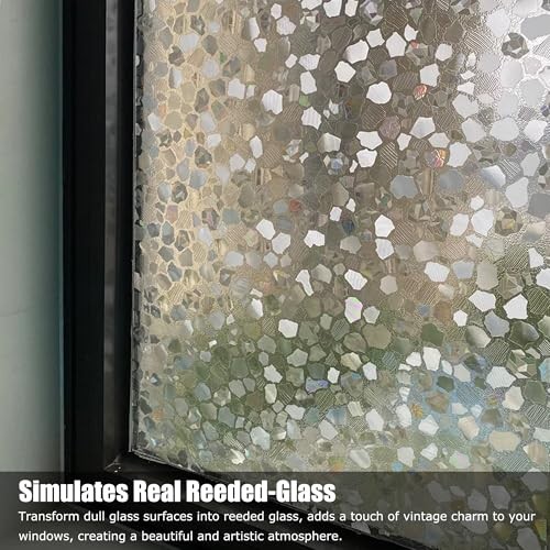 Window Privacy Film, 3D Prism Stone Static Clings Stained Glass 23.62″ x 78.74″