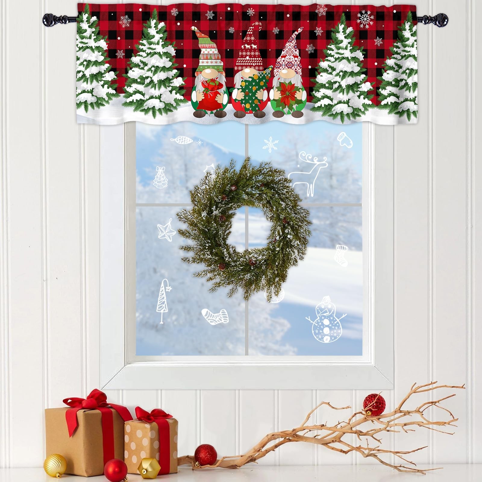 Christmas Valance for Windows Christmas Gnome Window Toppers Valances Rod Poc…
