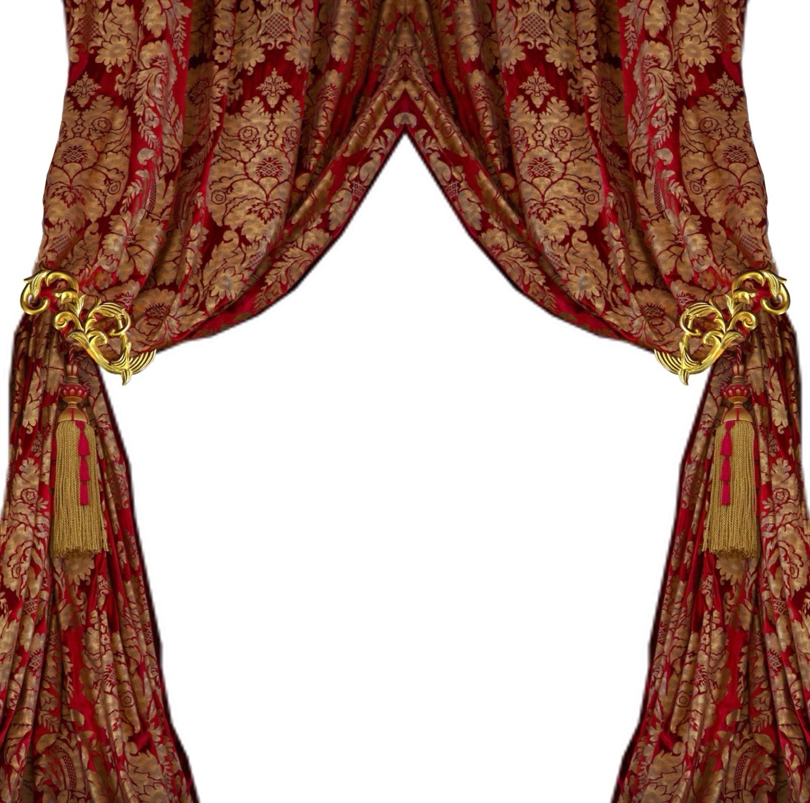 Set of 4 Vtg Ornate Gold Leaf Scroll Hollywood Regency Baroque Curtain Tie Backs