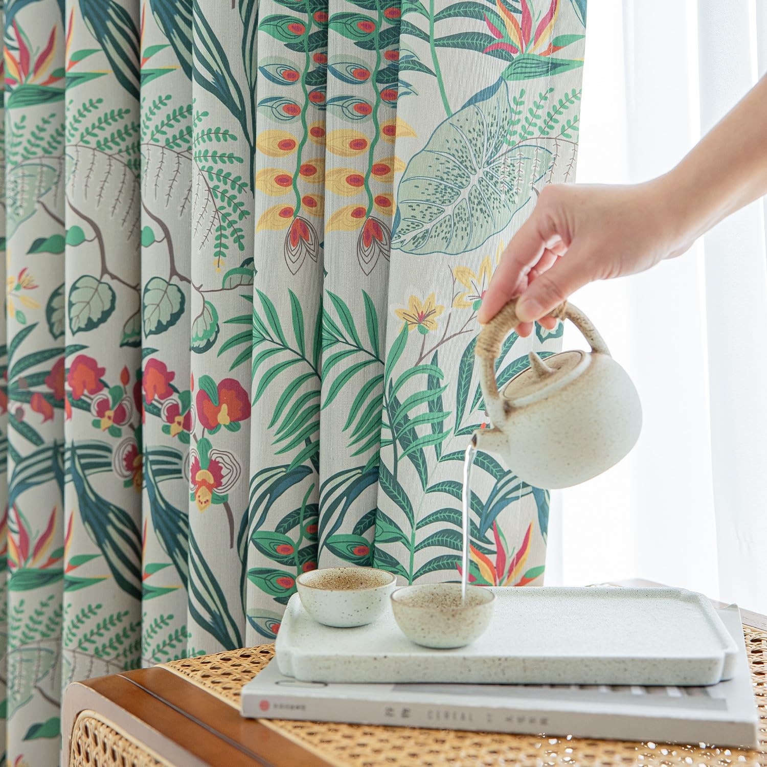 VOGOL Faux Linen Polyester Cotton Window Treatments 2 Panels 52 x 96 Inches