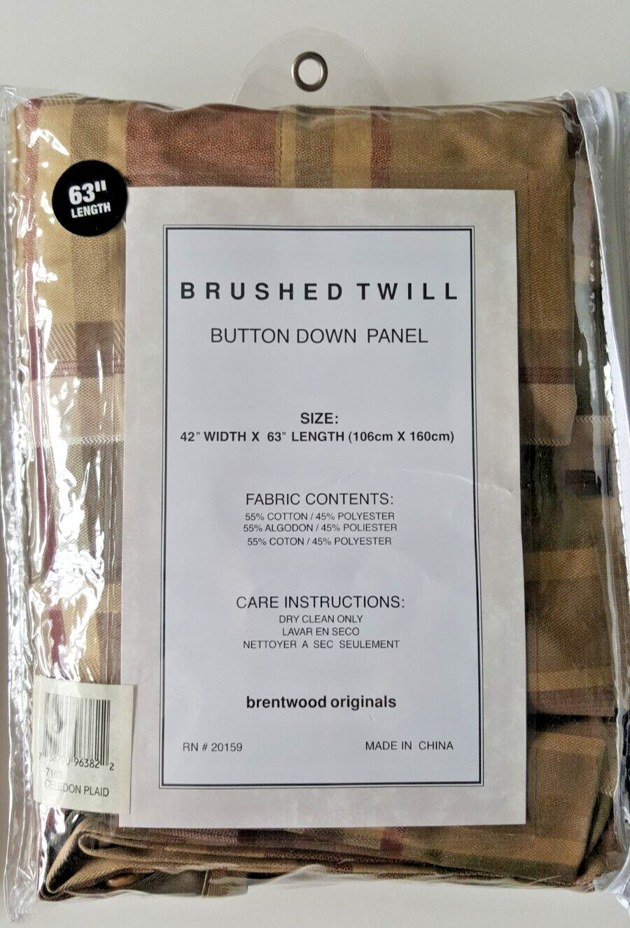 Brentwood Brushed Twill Button Down Window Panels Celedon Plaid 42×63 Set of 2