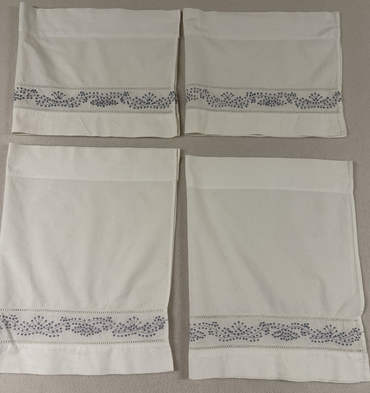 Cafe Curtain Set Panels White Embroidered Lavender Cottage Shabby Farmhouse 4