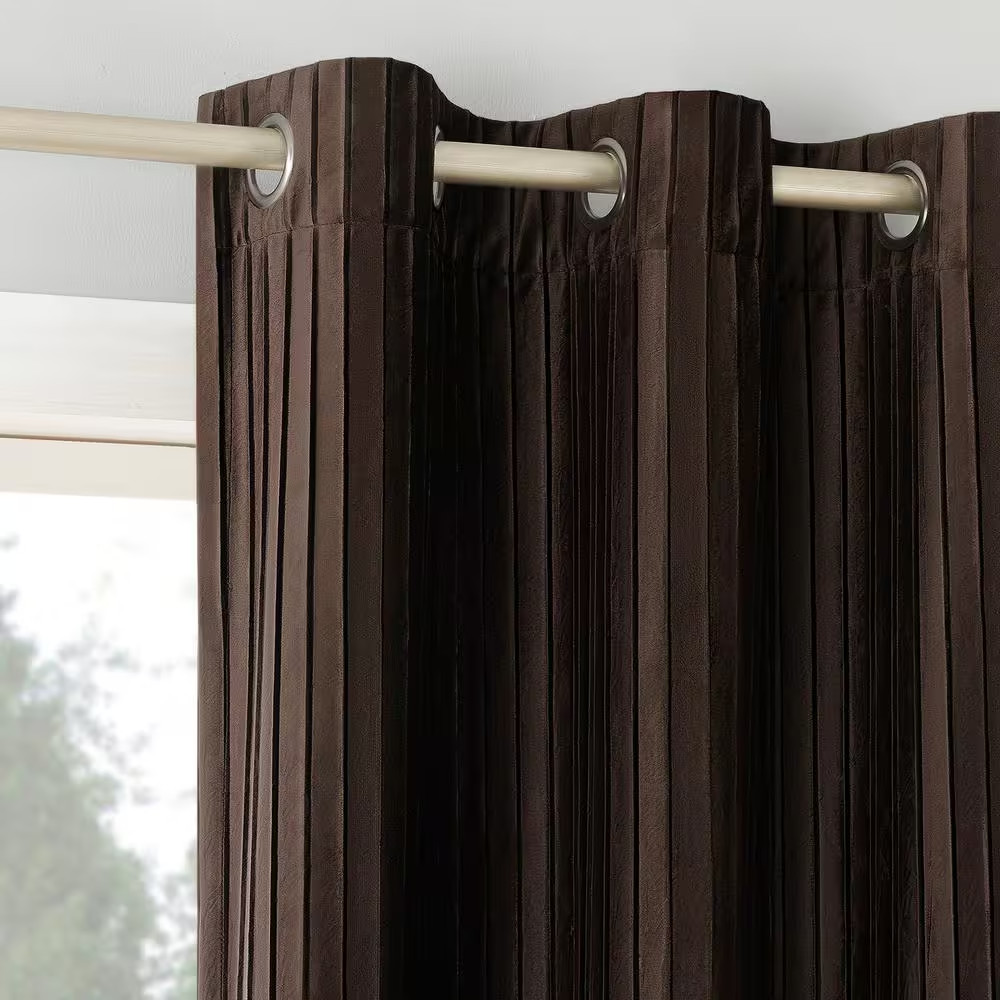 Cascade Pleated Velvet Chocolate Brown Polyester 40 In. W X 84 In. L Grommet Bla