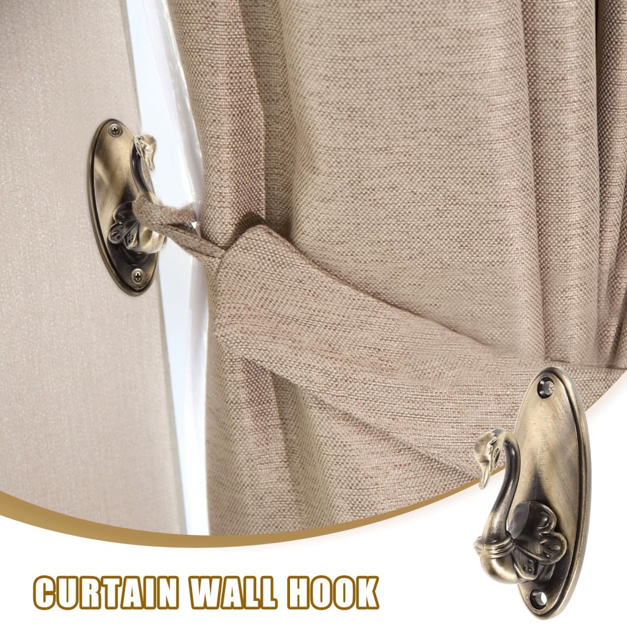 2pcs Swan Hook Curtain Holdbacks: Vintage Swan Wall Hooks Golden Alloy Holdba…