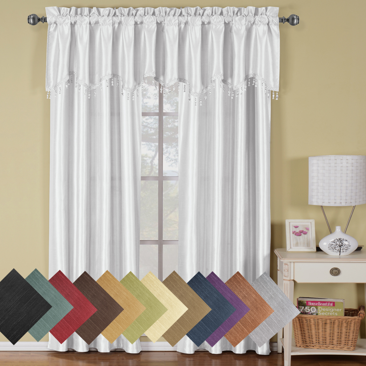 Soho Faux Silk Window Treatment 42 x 63″ Panel OR Valance 100% Polyester