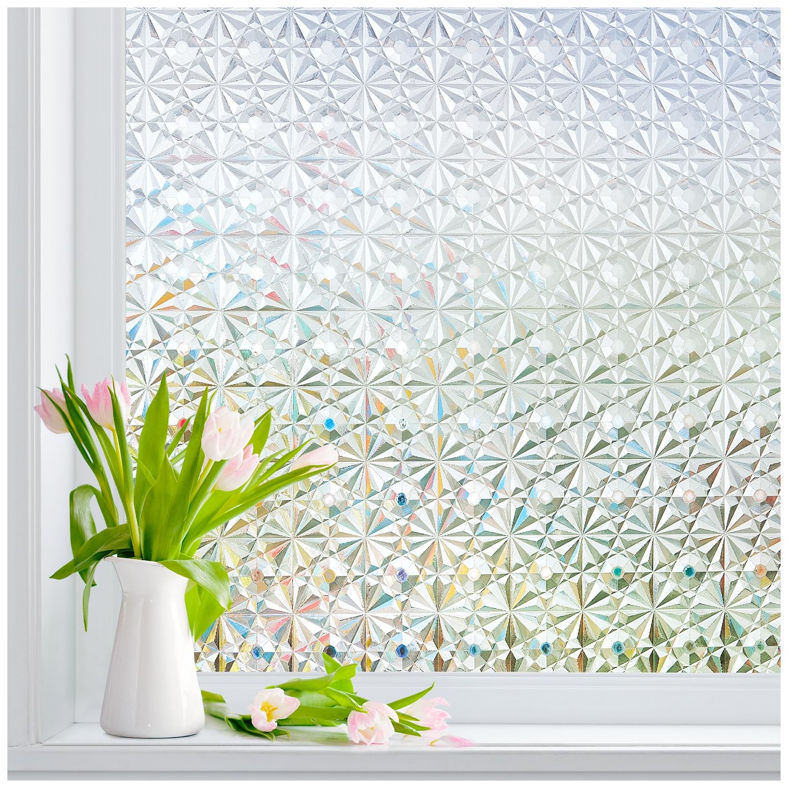 Windimiley 3D Diamond Frosted Glass Window Privacy Film, 17.5×78.7in, Pure