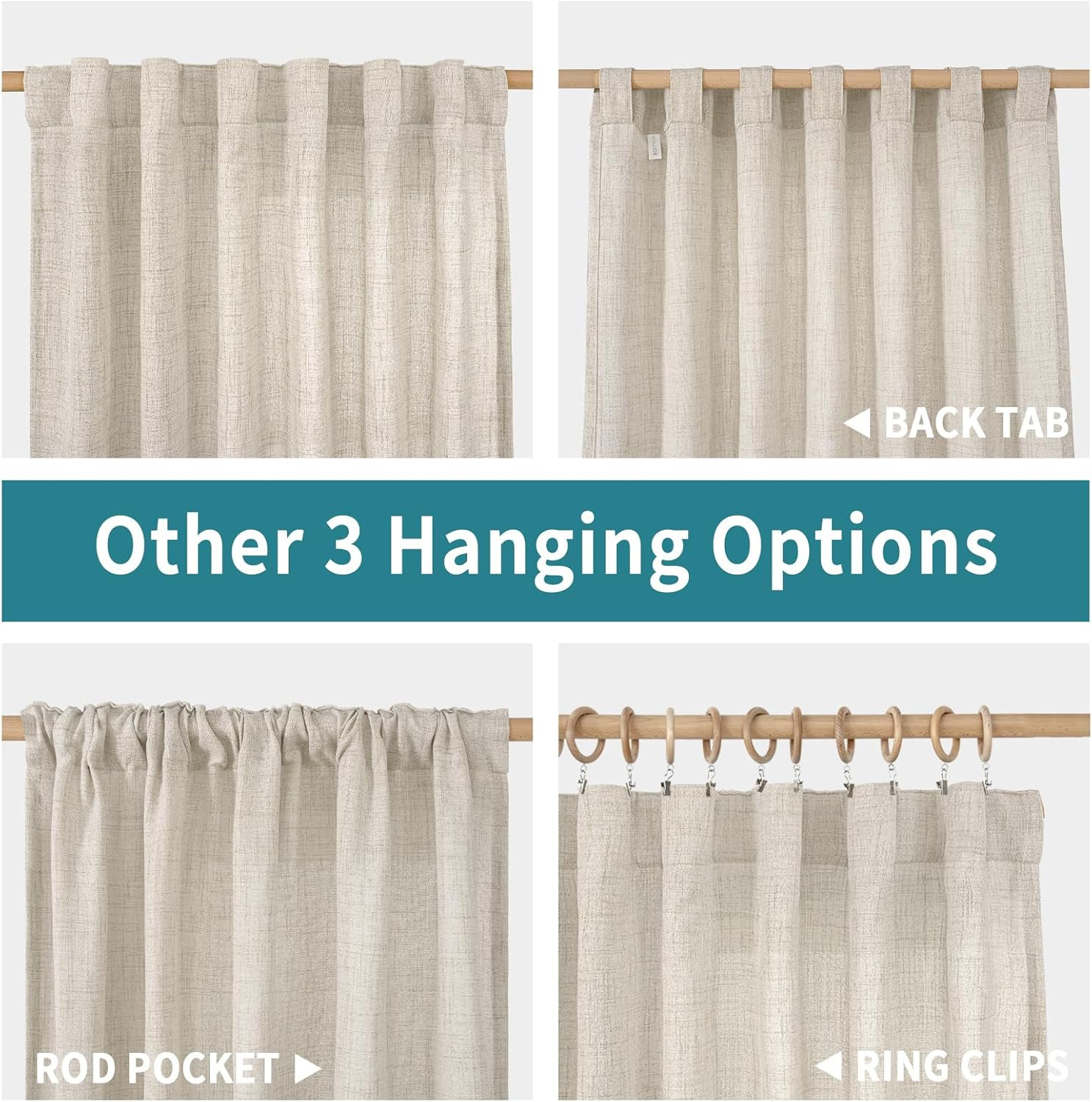 96 Inches Long Linen Semi Sheer Curtains for Living Room 2 Panel Set, Light Filt