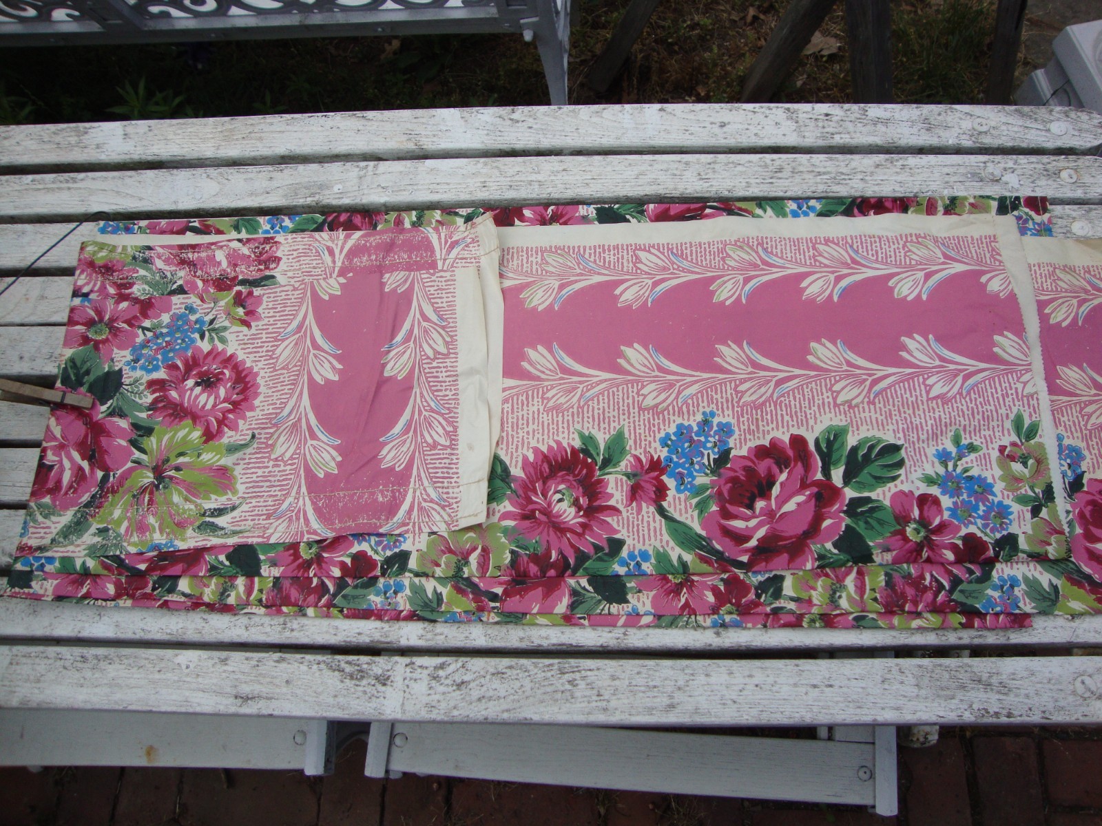 Vintage Mid Century Modern Floral 1940s Curtains 2 Pairs 2 Valances Pink Vinyl