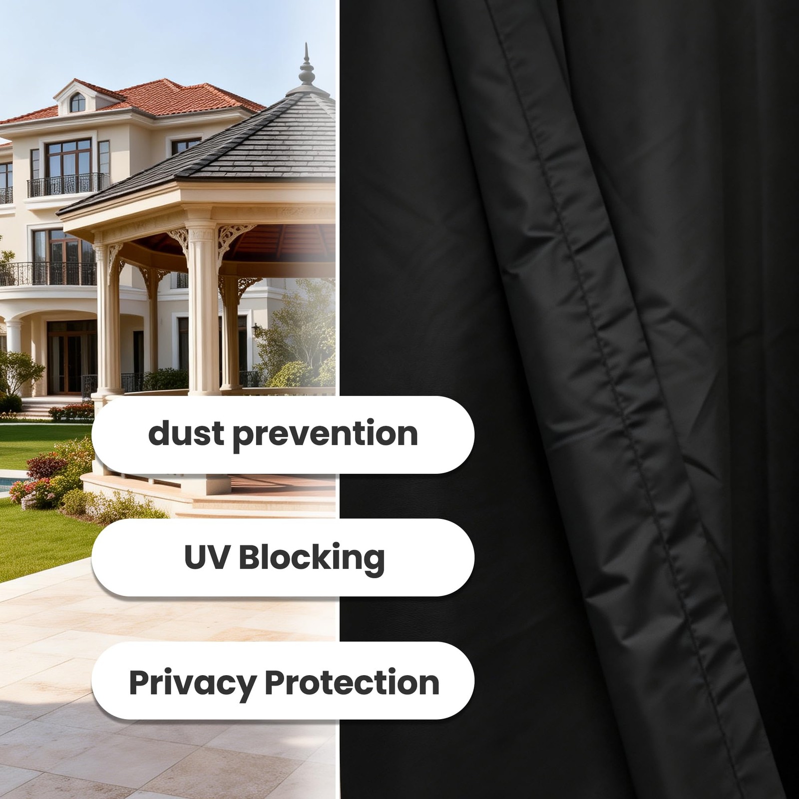 Sun Protection Panel Curtain Outdoor 8′ H x 9′ W 420D Oxford Fabric Thermal I…