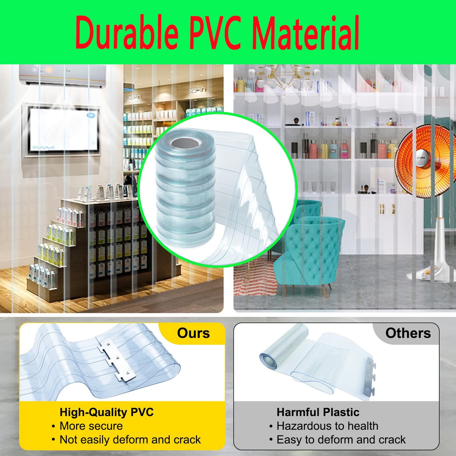 Plastic Vinyl Replacement Curtain Clear Waterproof PVC Freezer 6.8×7.5 Ftx0.08In