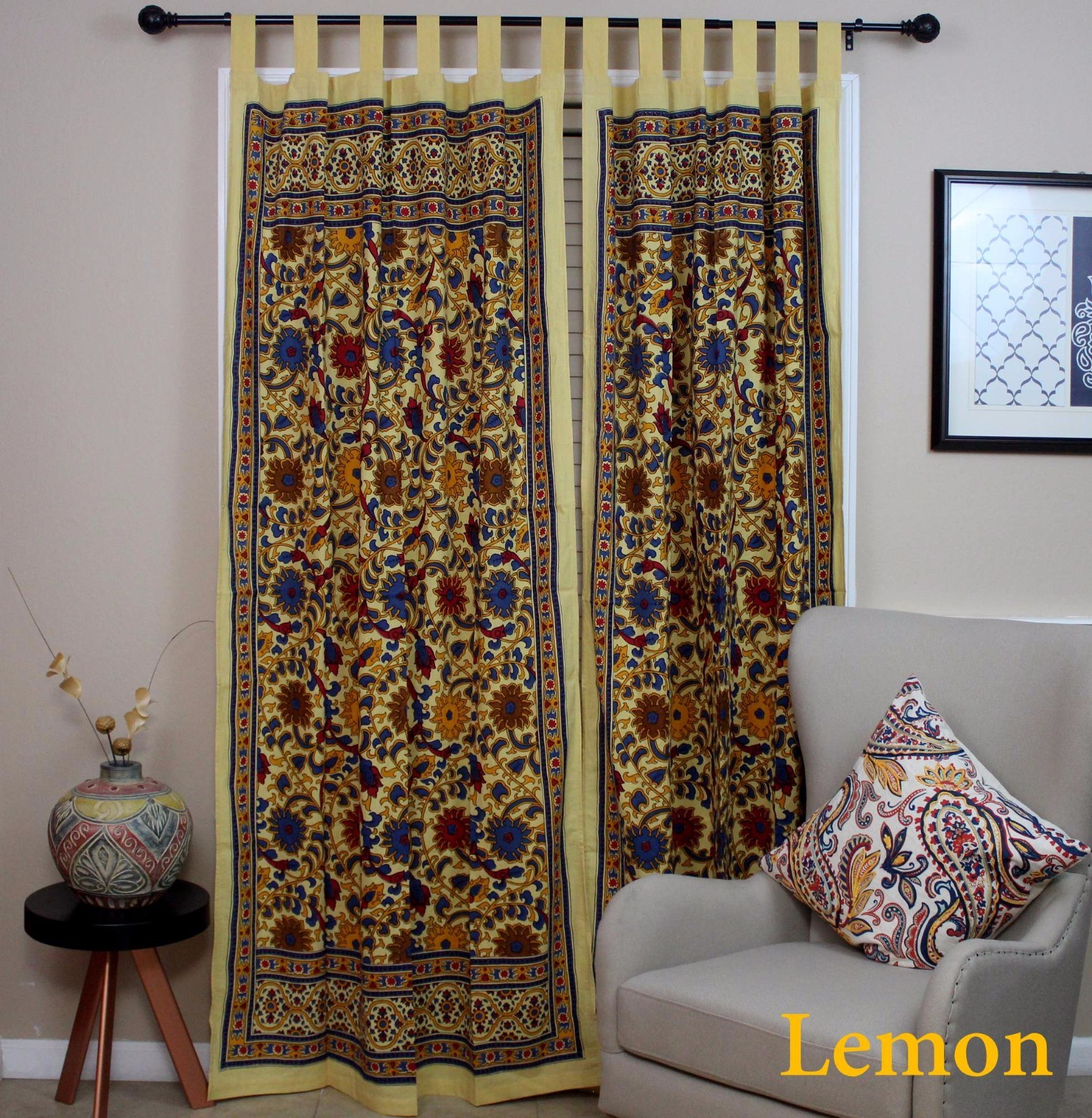 Sunflower Tab Top Cotton Curtain Drape Door Panel Window Lemon Yellow 44×88 inch