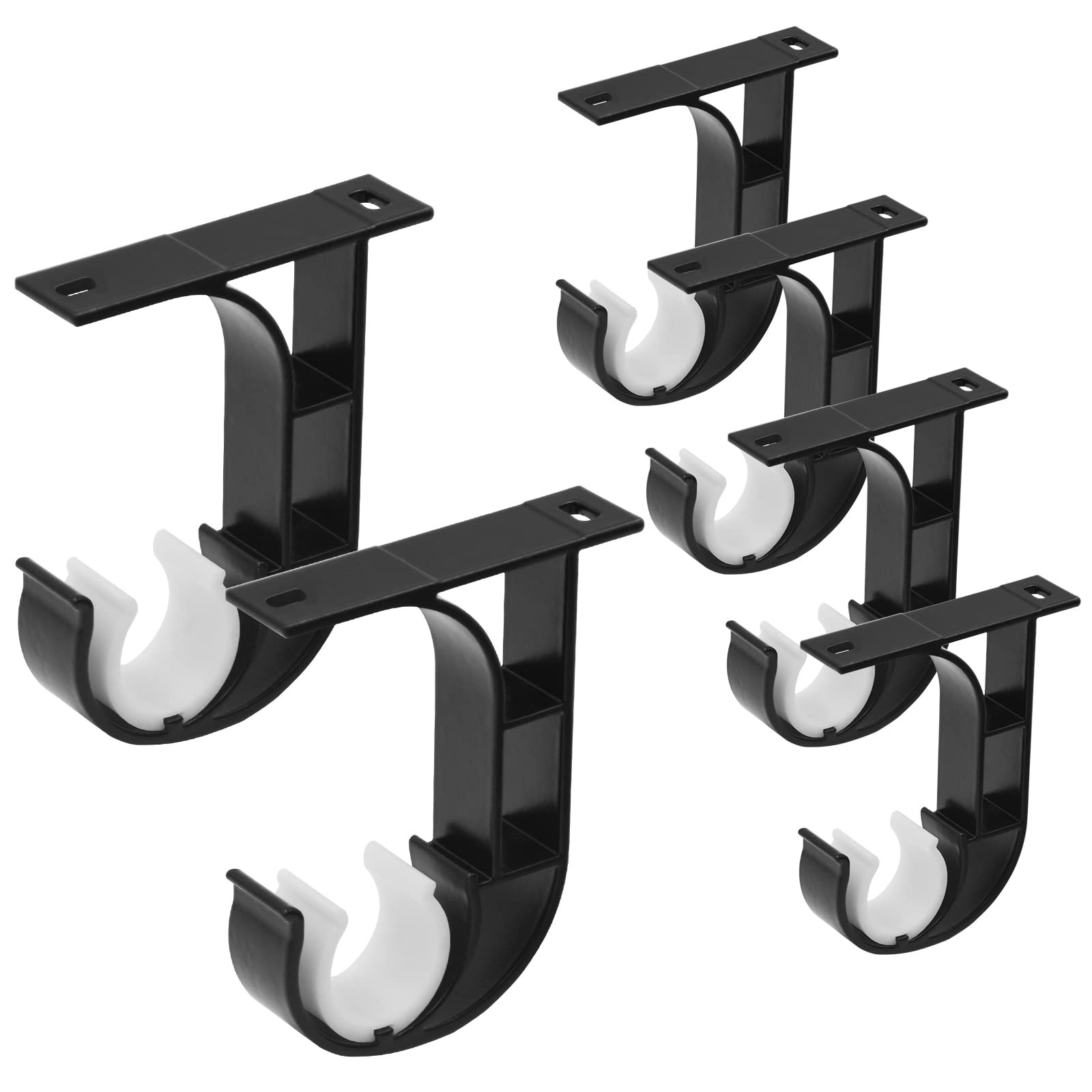 Aluminum Ceiling Curtain Rod Brackets Holders Hooks for 1 Inch Rod Black 6 PCS