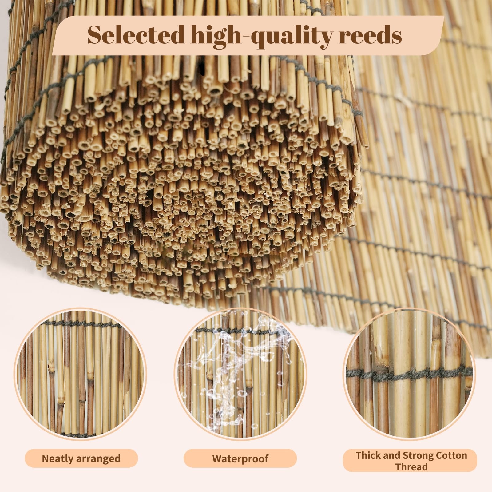 Shydzyyc Reed Roller Shades 48 W X 72 H Waterproof Privacy Screen Bamboo
