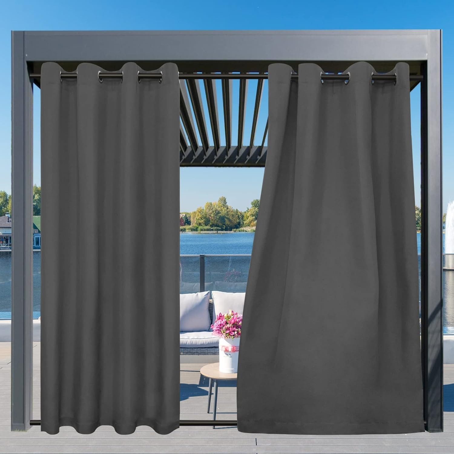 54×84 Inch Windproof Curtains for Patio & Gazebo, Grey Waterproof Design