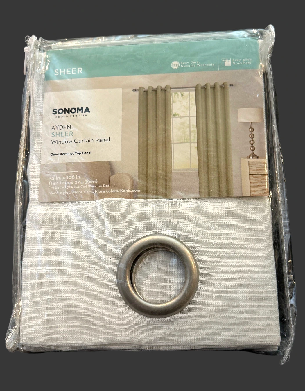 Sonoma Ayden Sheer Panel Easy Slide Grommets 52″ x 108″ White Poly-Linen Blend