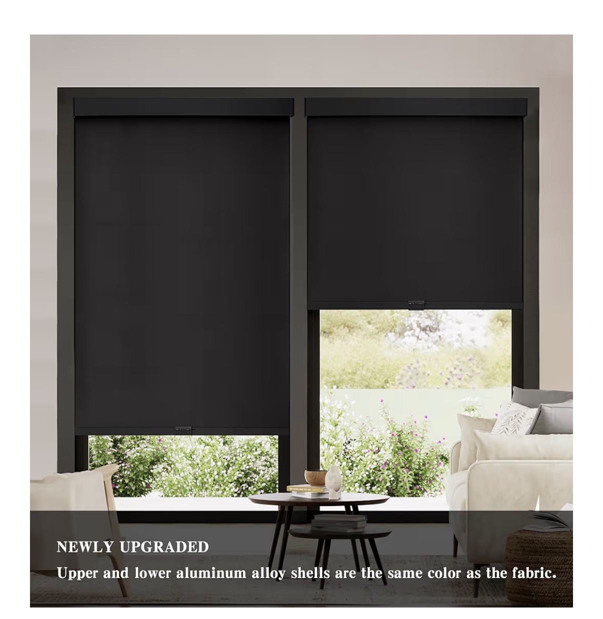 AOSKY Blackout Roller Shades Cordless. 35” W x 72” H. Black. Open Box