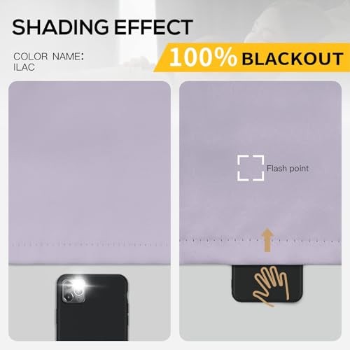 100% Blackout Window Curtain Panels for Bedroom, 38″W x 63″L (Pack of 2) Lilac