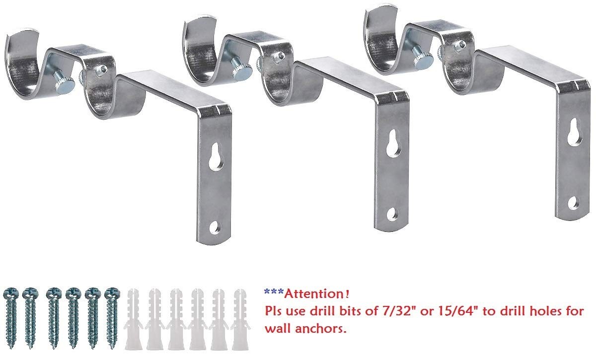 JUSHENG Dual Curtain Rod Hanging Brackets Havy Duty 3Pcs – Satin Nickel Metal…