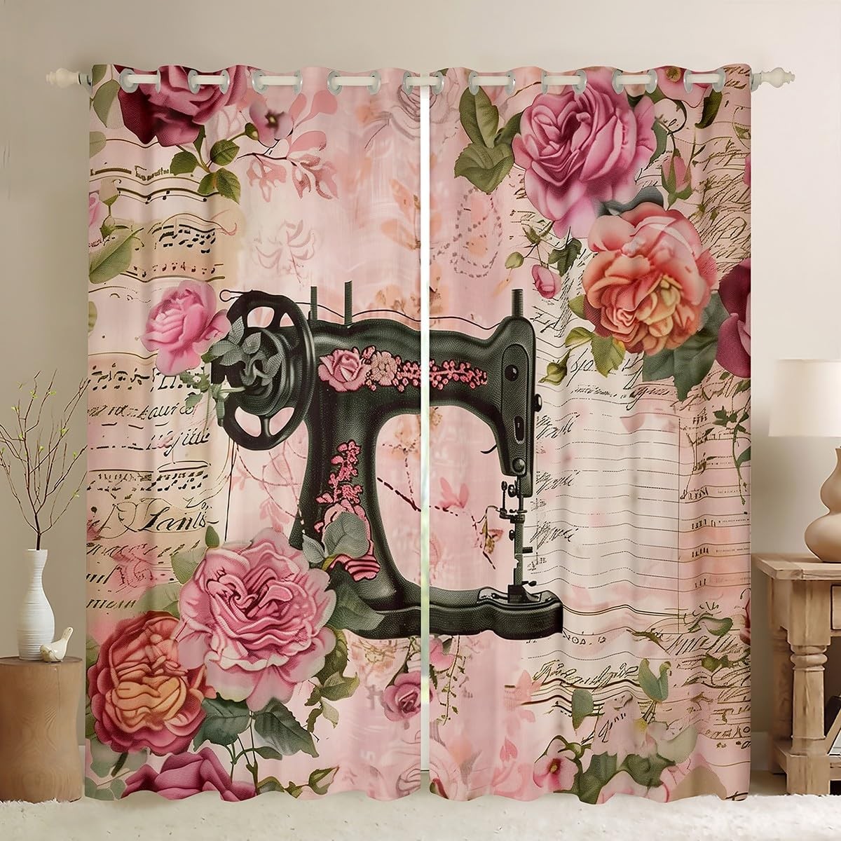 Fashion Sewing Window Curtain for Girls Woman,Pink Rose Flowers Curtains for …