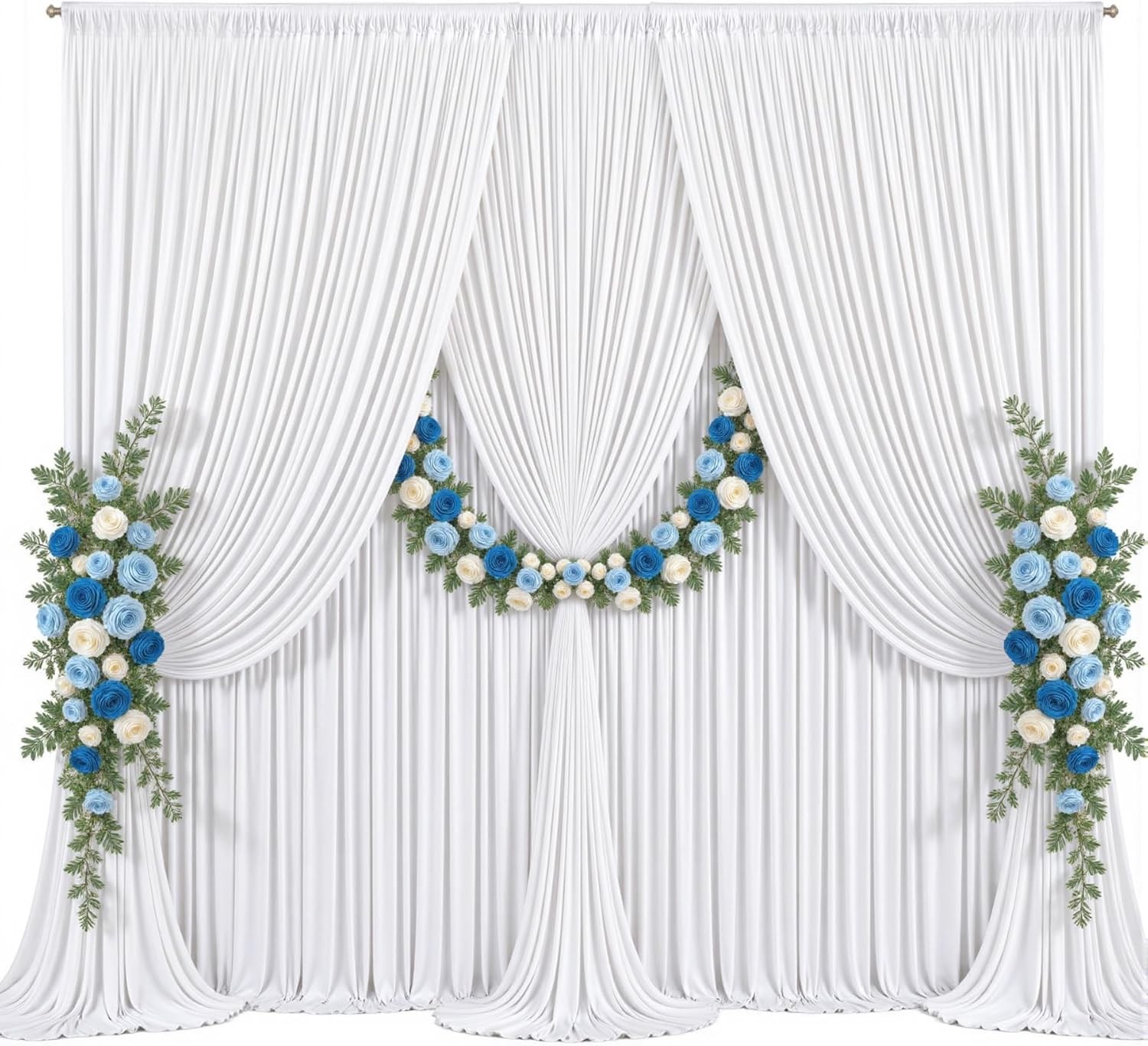 40x10ft White Backdrop Curtains for Parties Wedding Photo Wrinkle White Drapes