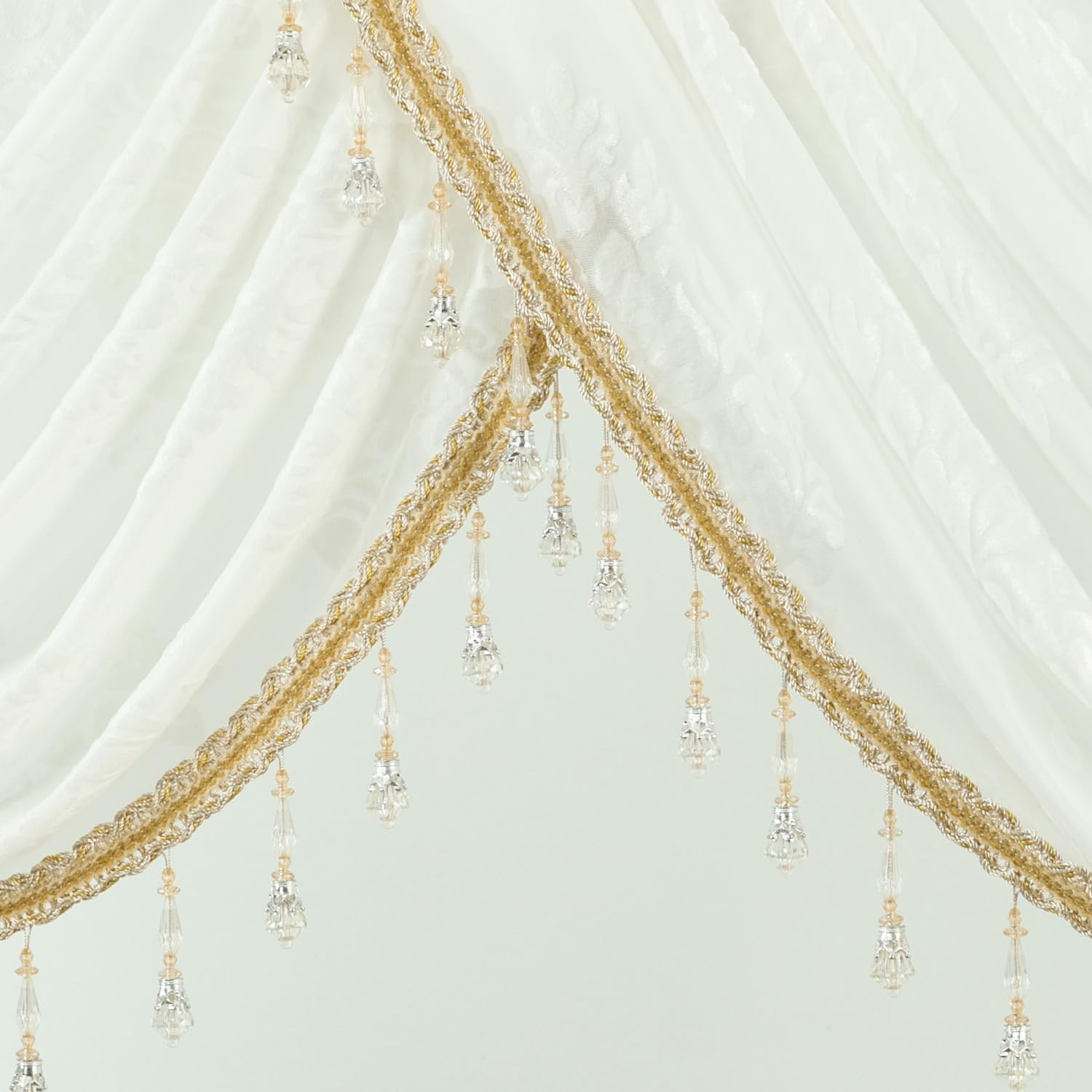 Elegant Extra Wide Waterfall Valance with Beaded Tassels, 79″ W X 43″ L