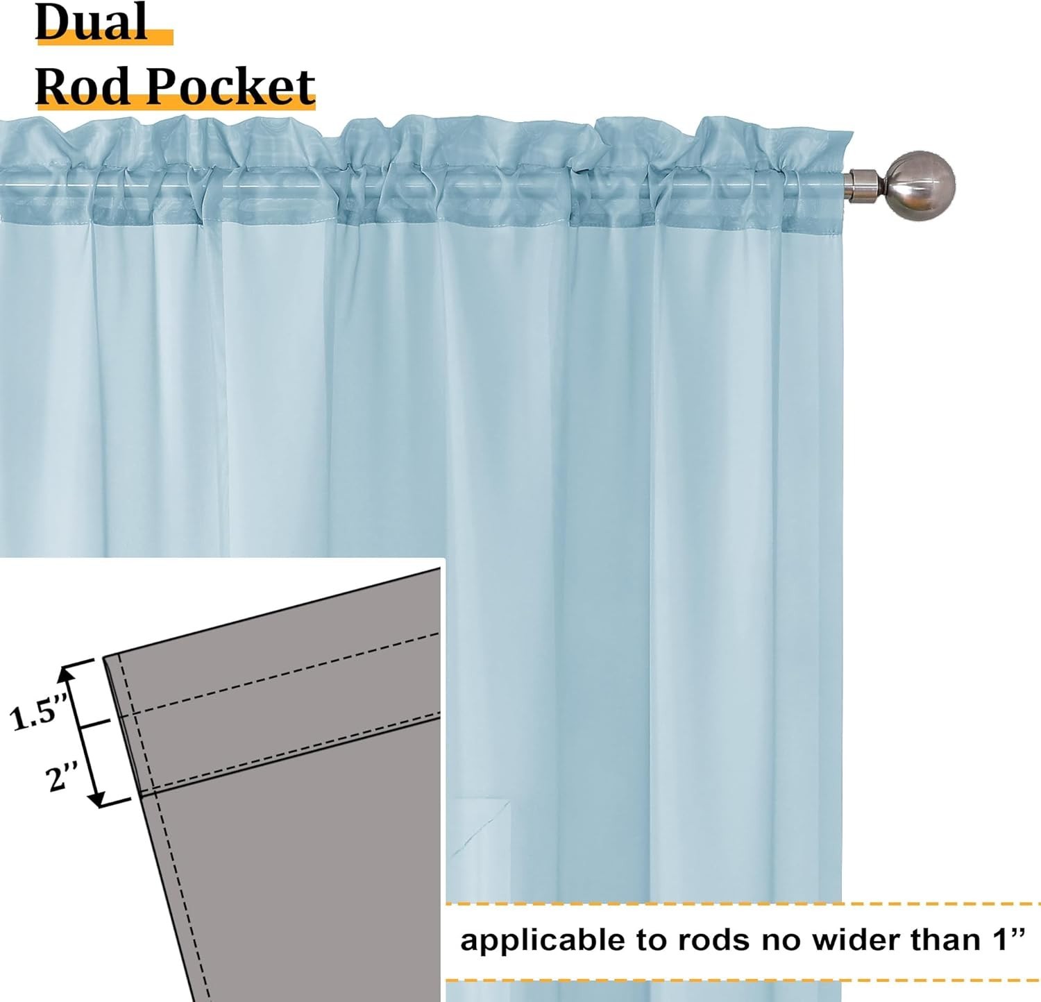 2 Pack: Basic Sky Blue Sheer Curtain Drapes 84 Inch Length 2 Panels for Living R
