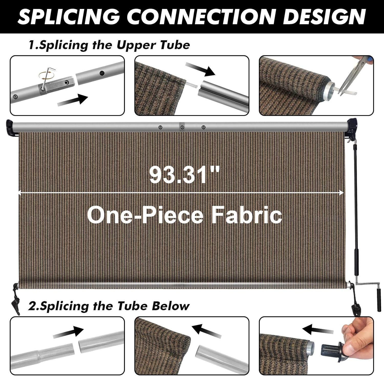 Artpuch Outdoor Roller Shade 8′ W x 6′ H, Mocha Exterior 96″W x 72″H,