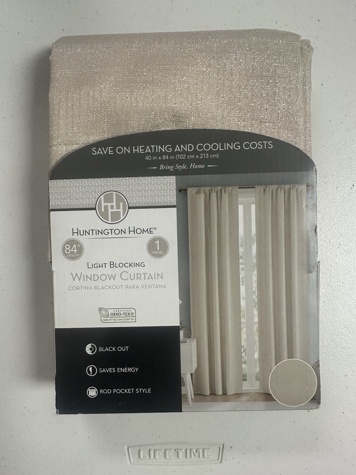 Huntington Home, Light Blocking Window Curtain, NEW, 40 in x 84 in, Tan/Gold