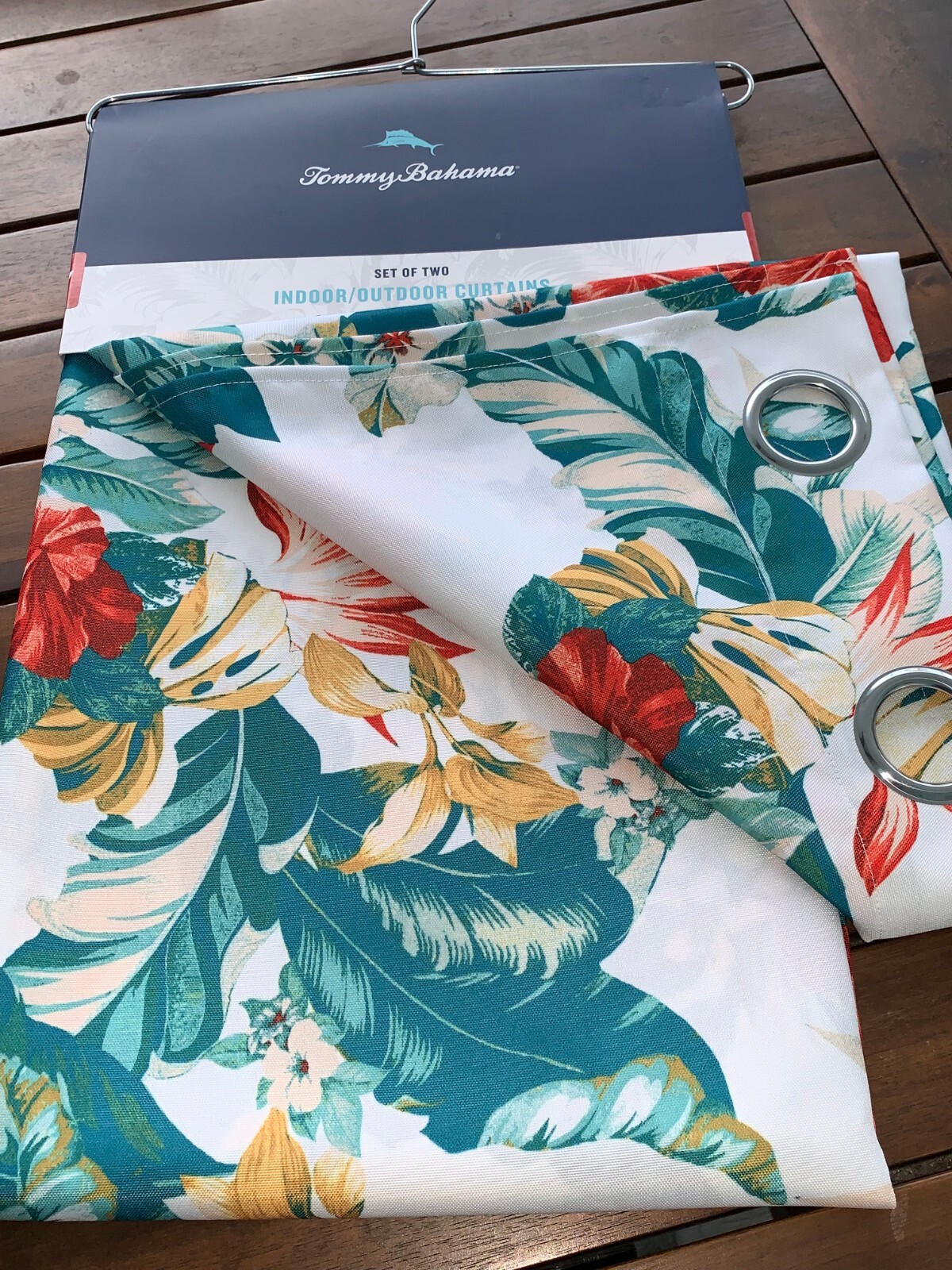 Tommy Bahama Tropical Hibiscus Palm Grommet Indoor Outdoor Curtain Panels Set